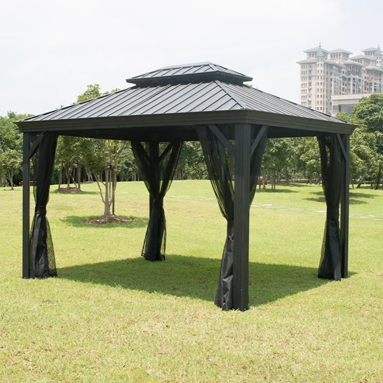 Aluminum wave gazebos pavilions outdoor Garden outdoor Party Gazebo All Weather-Proof with Mosquito Net and Patio Canopy