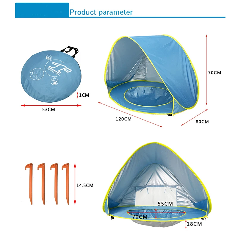 Portable Beach Tents For Kids Swimming With Sunshade UV Protection Baby Beach Tent With Pool