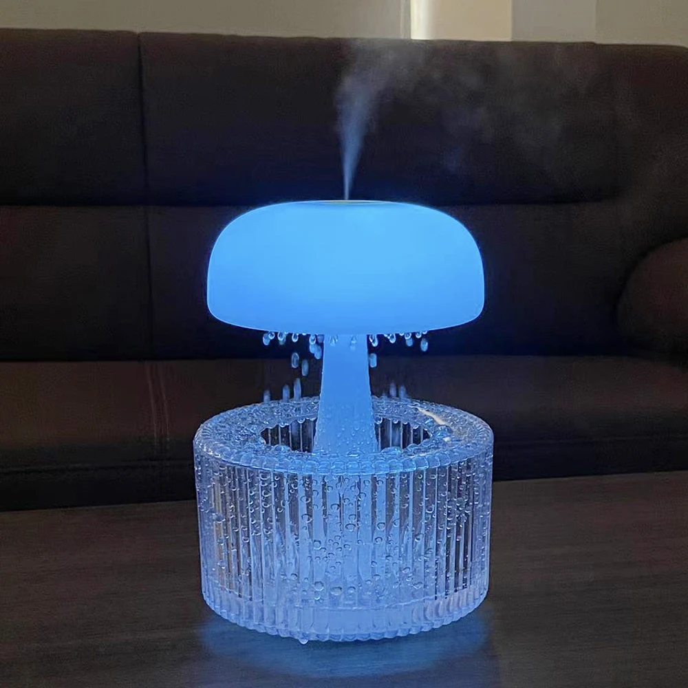 Bedroom air humidifier diffuser with night light 2 in1 ultrasonic scent mushroom rain water drop rain cloud mini air humidifier
