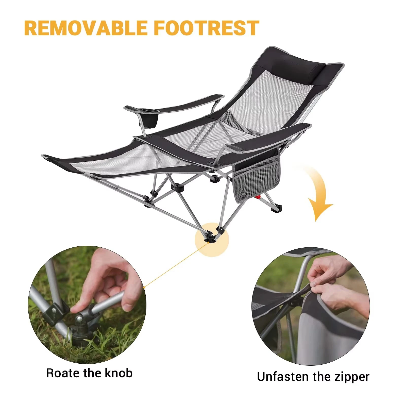 Wholesale Custom Outdoor Camping Adjustable Portable Folding Reclining Carry Footrest Camping Travel Relax Chair With Pillow