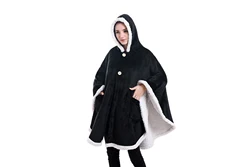 Women Men Open Front Flannel Fleece Hooded Poncho Blanket Shawl Capes Sweater Long Wearable Cloak