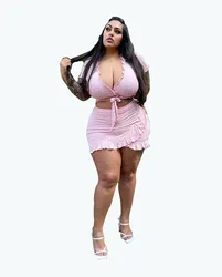 Plus Size L-4xl Ruffles Skirt 2 Piece Set For Women Clothing Polka Dot Print V-neck Two Piece Skirts Set Womens Set Plus Size