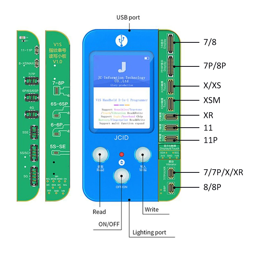 
JC V1S Light Sensor True Tone Brightness Fingerprint Serial Number Programmer For iPhone 8 Plus X XS XR 11 Pro Max 