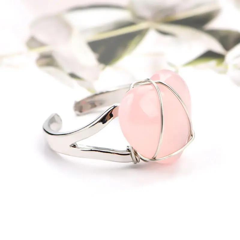 Wholesale Heart Shape  Handmade Craft Hand Wire Wrapped Gemstone Crystal Ring for Women and Girls Jewelry