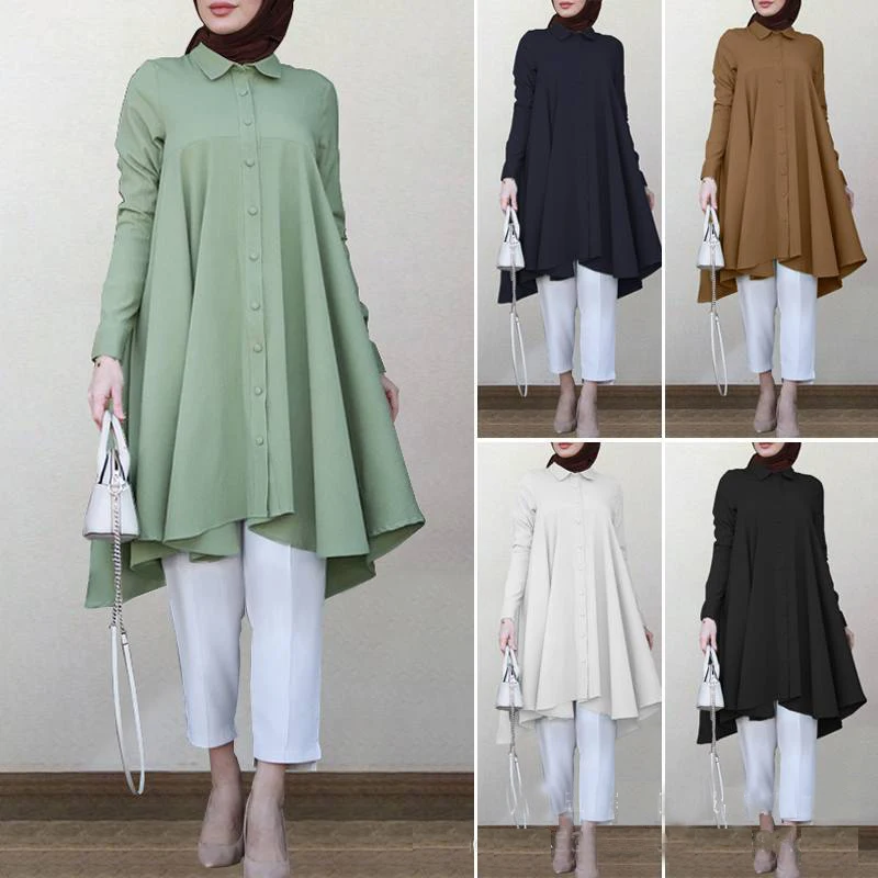 Malaysia Latest wholesale Indonesia Lapel Shirt collar Tail  Traditional Muslim Dress  Abaya  Women Clothing