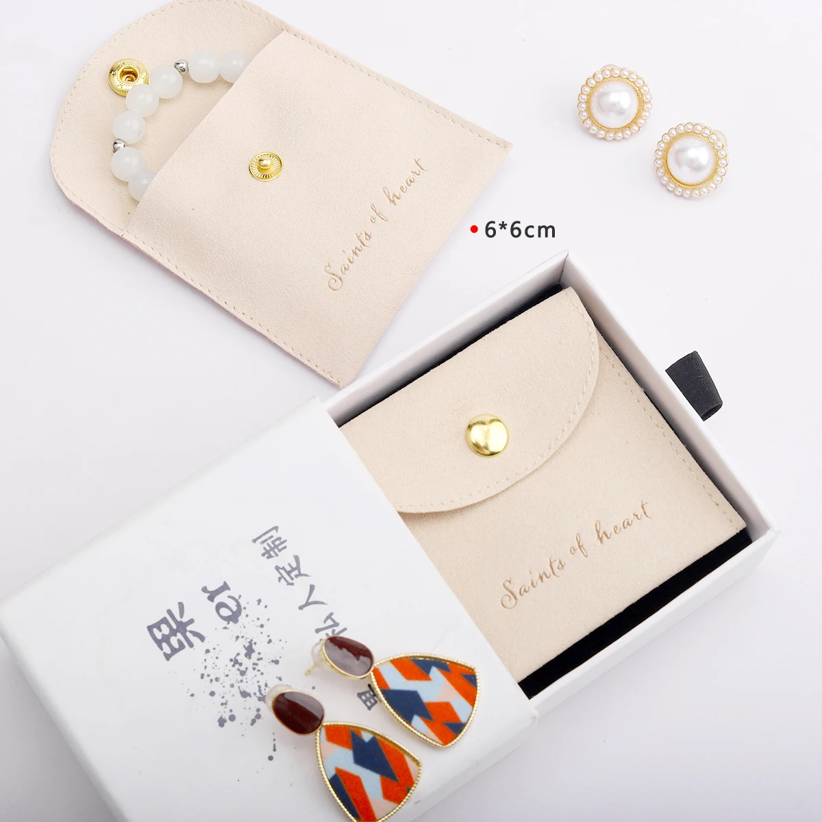 Custom Logo Printed Earrings Jewelry Packaging Bags Reusable Luxurious Flap Small Beige Envelope Microfiber Pouch