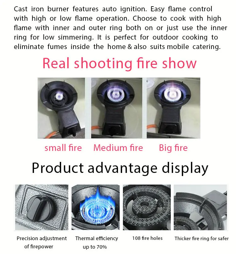 Lyroe High-pressure Outdoor Cooking Equipment Portable Cast Iron Stove Gas Burner