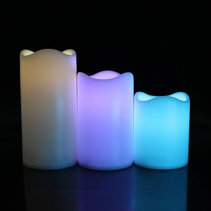 Realistic Flameless Candles Set Of 3 LED Battery Pillar Candles Holder Ivory Flickering Candles Birthday Wedding Party Decor