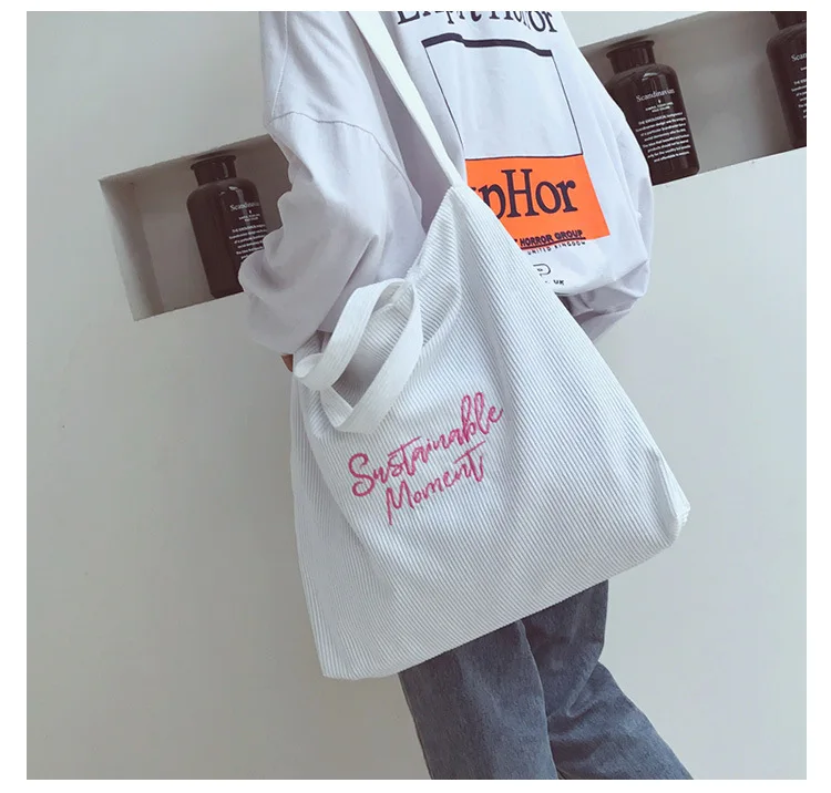 Women Corduroy Canvas Tote Ladies Casual Shoulder Bag Shopping Shopper Hand Bags For Female Messenger Korean Fashion Handbag Bag