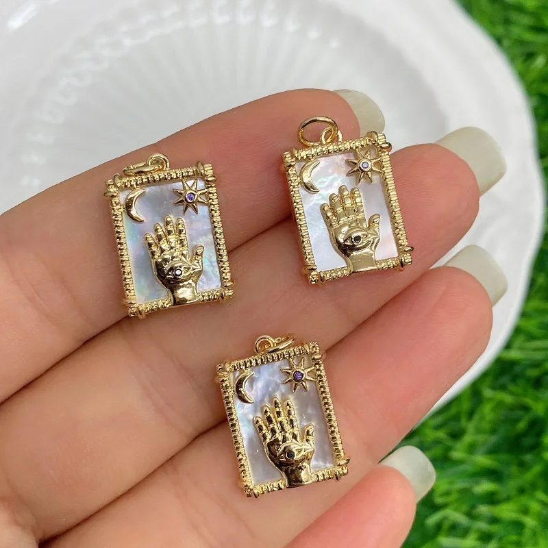 14K Gold Custom New Hot Fatima Hand Star Moon Jewelry Necklace Accessories Plated Muslim Hamsa Hand Pendant