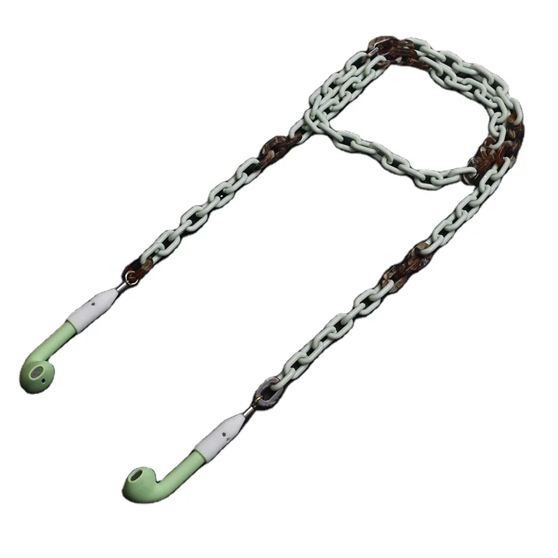 Custom Logo Luxury Magnetic Earphone holder Strap lanyards Anti Lost Strap String Green Acrylic Chain For Wireless Earphones