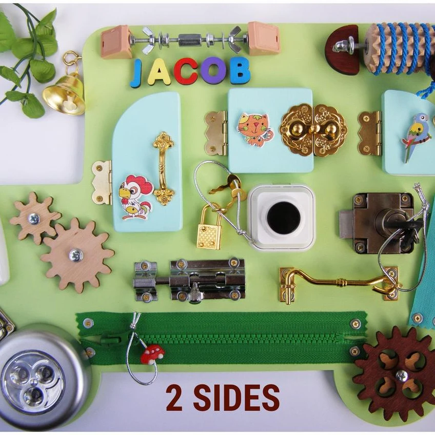 
Busy Board for toddler Baby Activity board Gift for boy Wooden Latches Board for kids Developmental Toy 1 year old gifts 