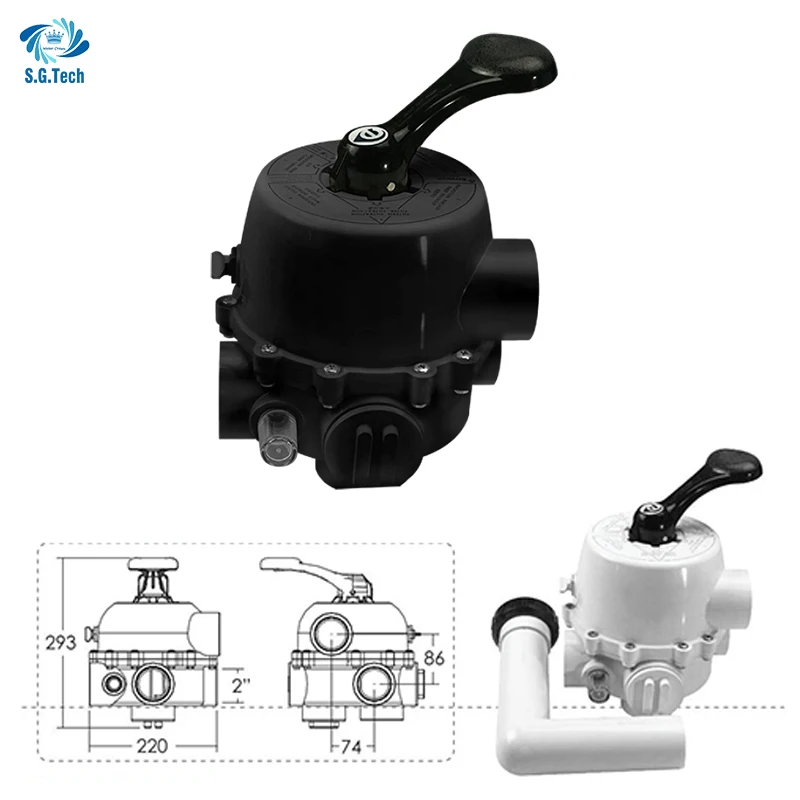 Brand New Swimming Pool 6 Way Sand Filter Valve ABS 1.5/2 Inch 6-Way Control Valve Top-mount Side-mount Pool Sand Filter Head
