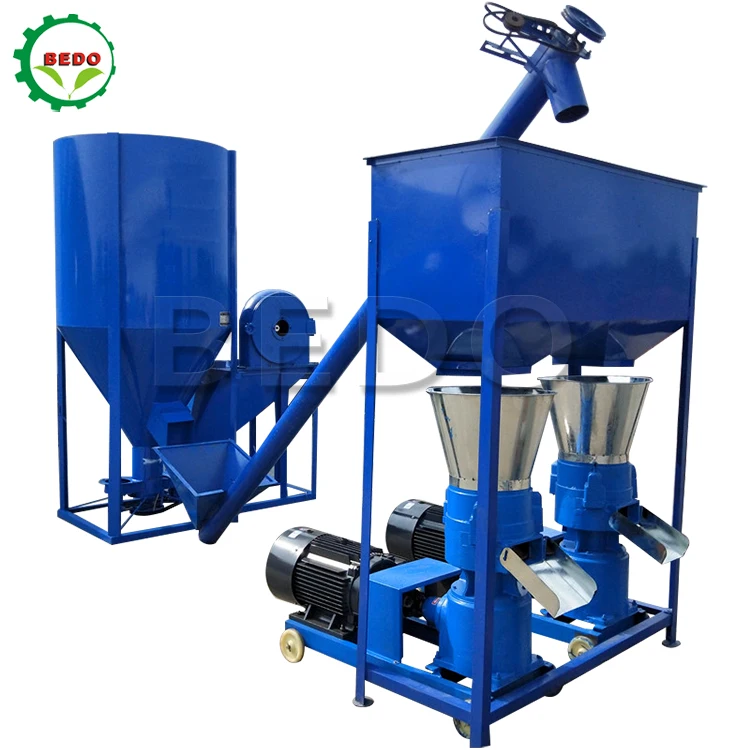 1 Ton Per Hour Cattle Chicken Feed Production Line/Pellet Mill For Animal Feeds/Poultry Feed Crusher And Mixer