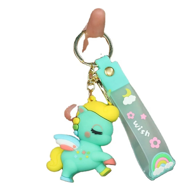 Лидер продаж дизайнерские аниме милые цветные единороги персонализированные пользовательские логотипы 3D Мягкие ПВХ резиновые брелки с резиновым ремешком на запястье