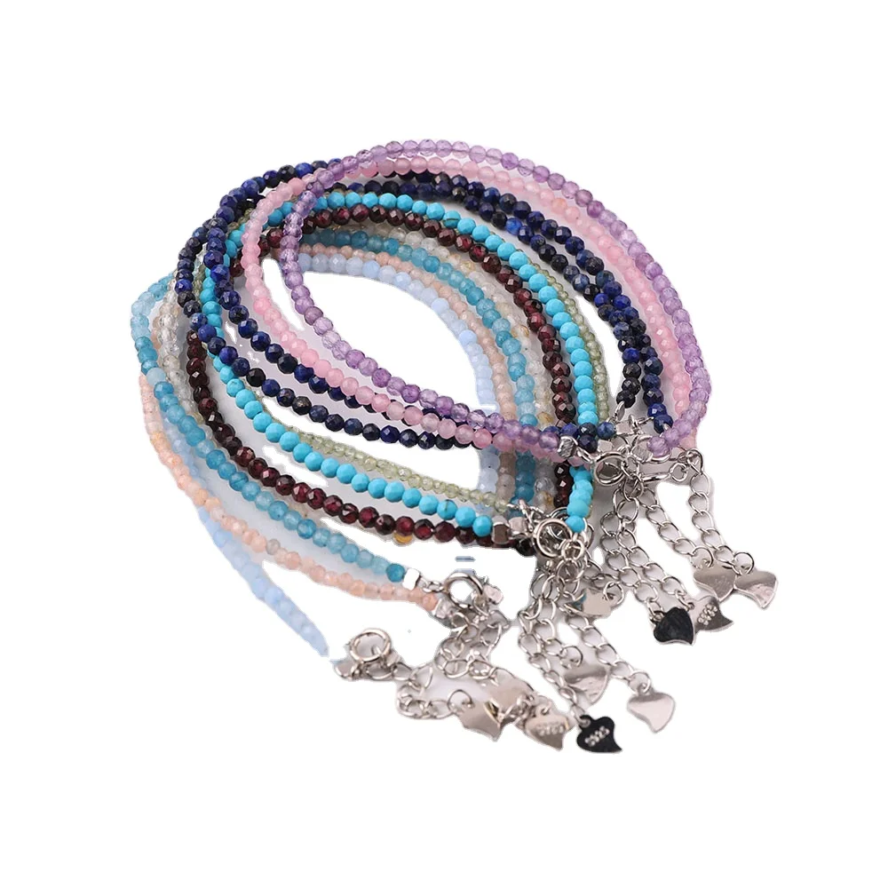 Высококачественные ювелирные изделия маленькие 2 мм 3 мм граненые бусины из натурального драгоценного камня 925 браслет из стерлингового серебра для женщин