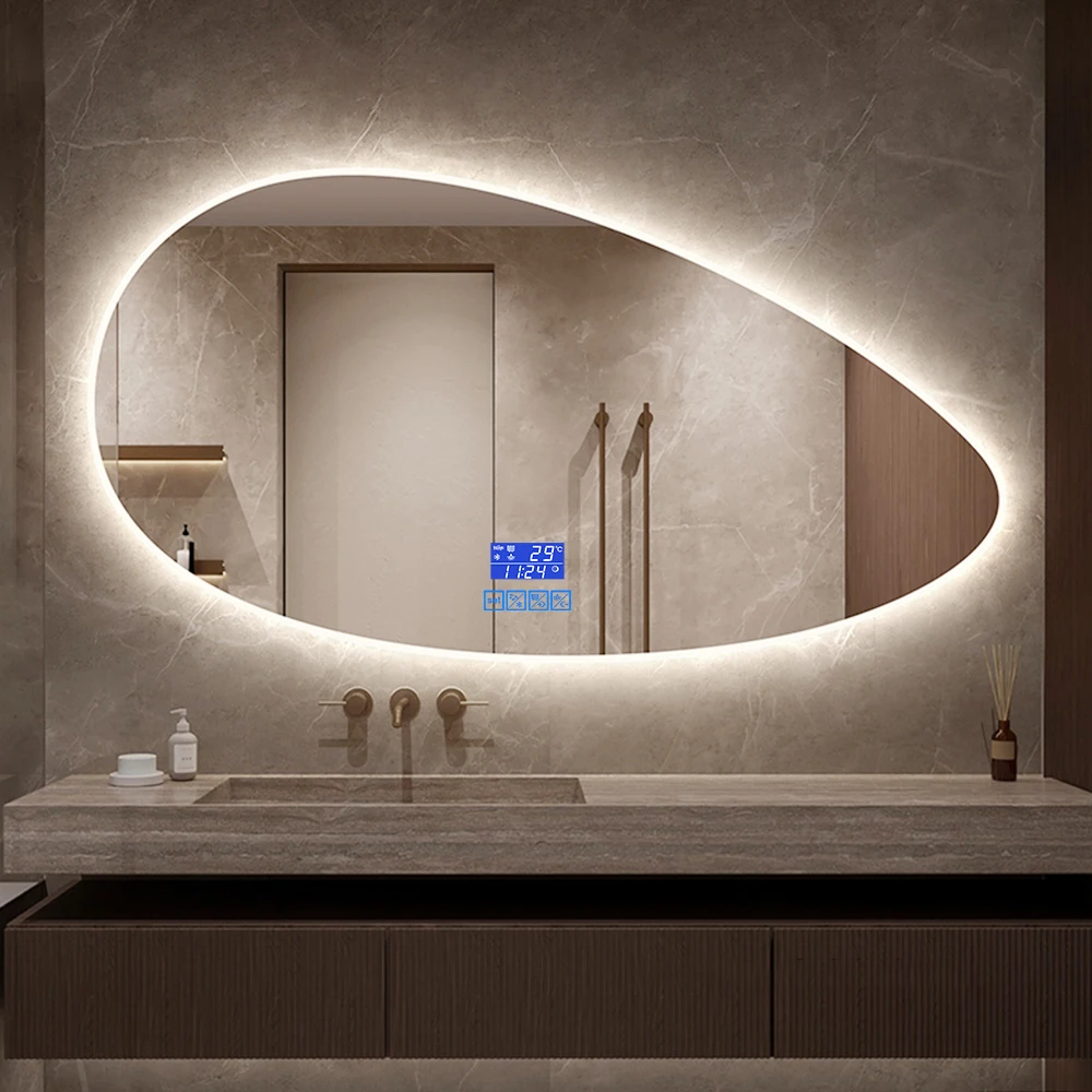Luxury Irregular Led Mirror Touch Screen Bathroom Mirror With Heating Defog Smart Mirror For Villa Hotel Project