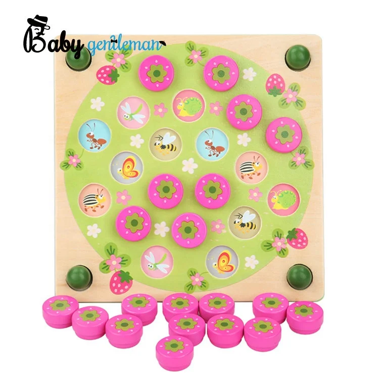 Hot Sale Kids Educational Matching Game Wooden Strawberry Memory Chess Board Z12154E