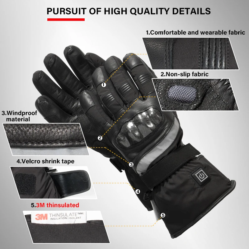 Smart Winter Outdoor Sports Working Women And Men Usb Rechargeable Electronic Heated Motorcycle Gloves