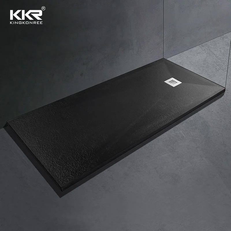 square shape quality pan stone resin shower tray high gloss black stone shower tray  with a seat