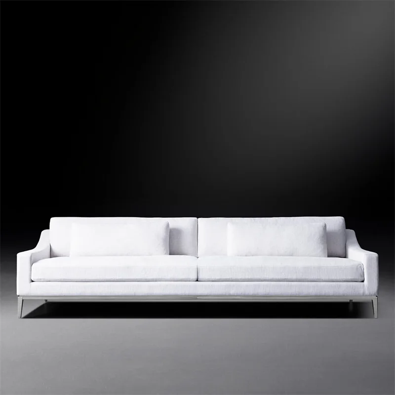 Modern Home Living Room Sofa Set Furniture White Linen Feather Cream Beige Fabric l Shaped Corner Modular Sectional Sofa