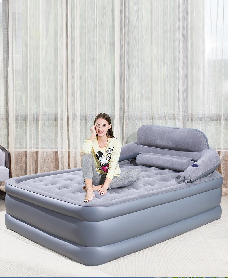 Airbed Wth Headboard Queen Size Air Mattress With Built-in Pump Inflatable Airbed