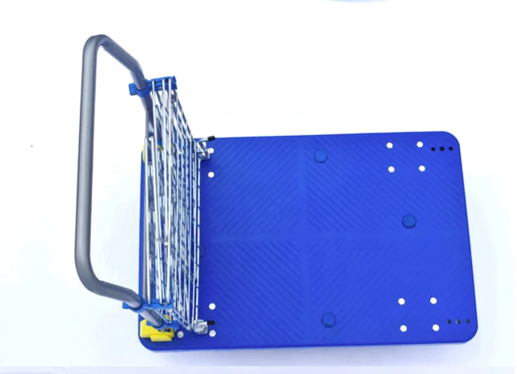 Good Price Foldable Platform Trolley Hand Truck Heavy Duty Plastic Dolly with Wire Mesh Handcart Basket Dolly