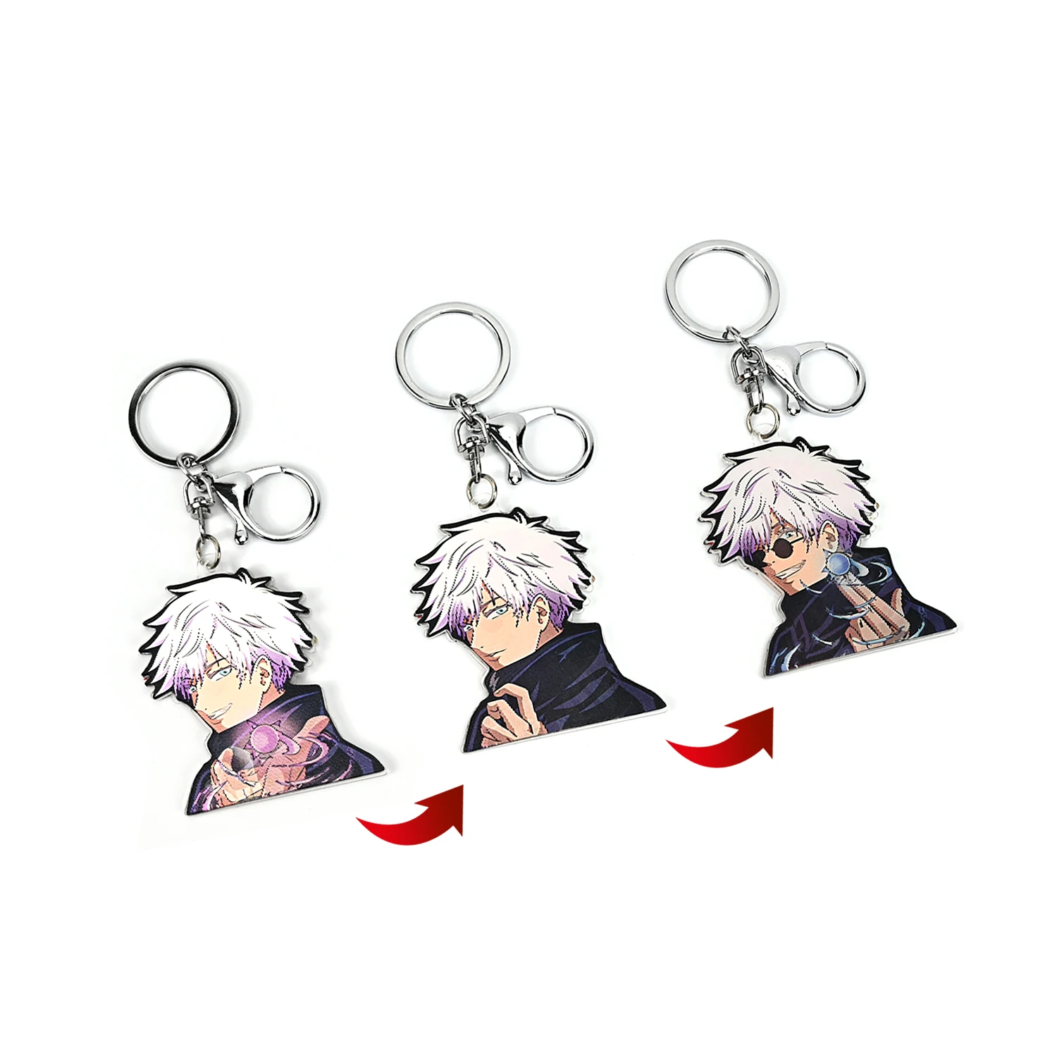 High Quality 3D Motion Anime Keychains Bleach 3D Lenticular Flips Keyring UV Plastic Keychains Alloy Decorative Motion Keychains