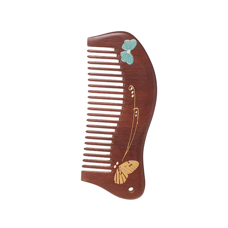 Graceful 100% eco-friendly traditional floral Bamboo wooden curly hair detangling scalp massage comb