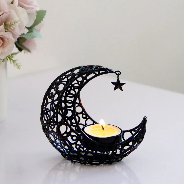 Arabic Ramadan Candlestick Moon Shaped Candle Holder for Eid Mubarak Candlestand