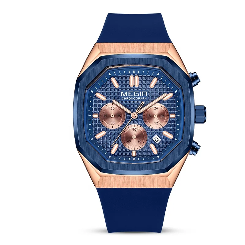 2023 new Megir square watch Multifunctional timing calendar square fashion sports watch for men 2215
