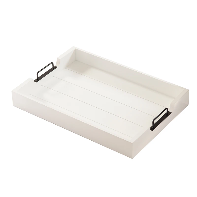Поднос YBOX из чистого белого дерева, домашний декор, деревянный поднос с черной металлической ручкой
