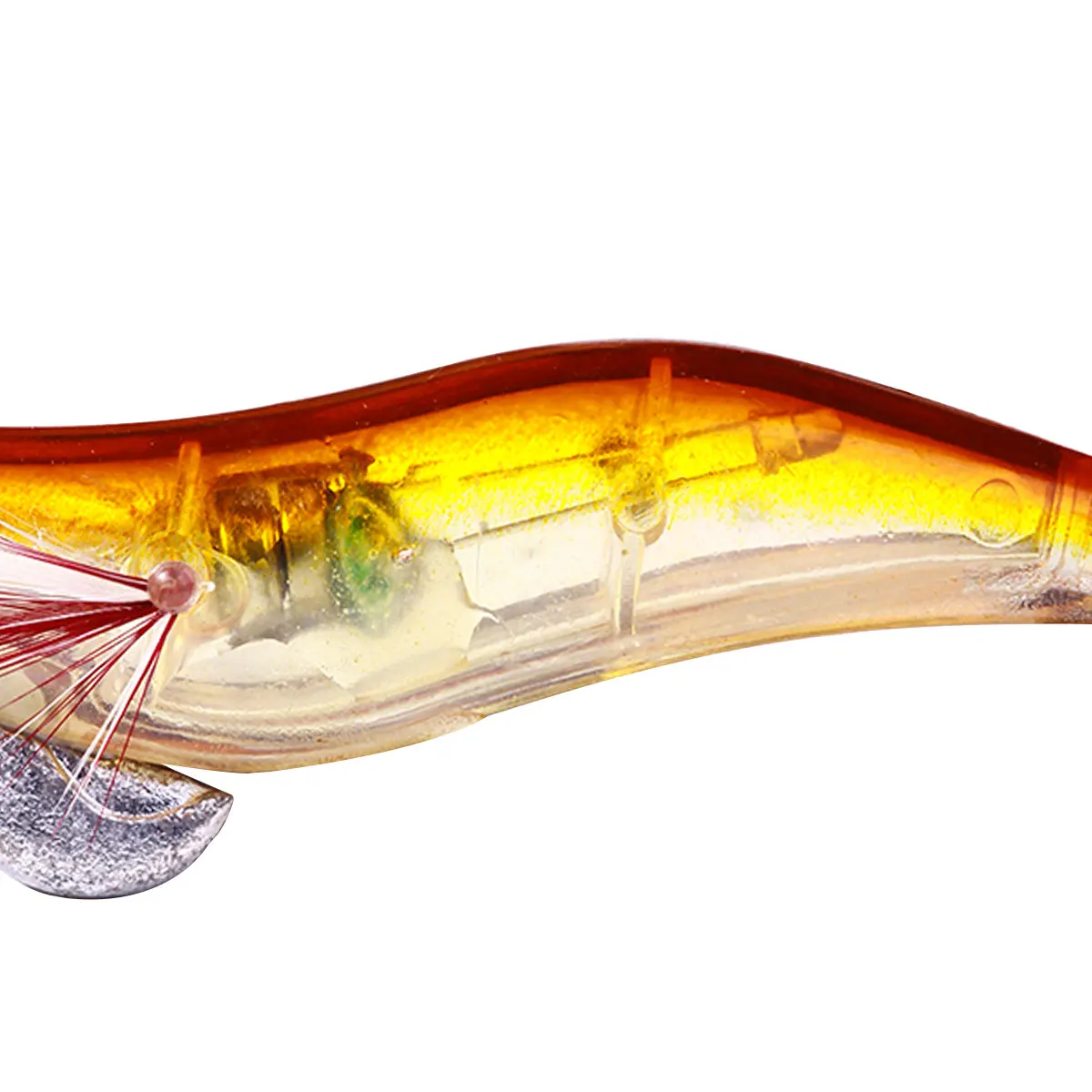 12.8CM 21G Wood Prawn lure octopus Fishing Squid Light Jigs Lures LED Light Electronic Shrimp Fishing Lure