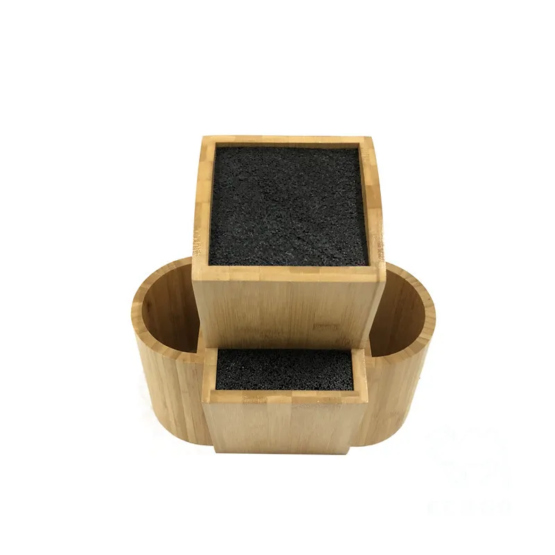 Bamboo Knife Storage Holder Organizer Universal Knife Block with 2 Utensils Box
