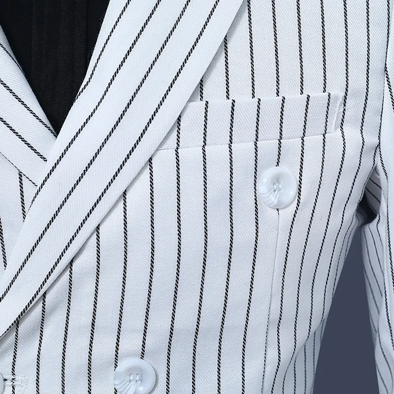 2024 Factory Price Custom Men Suits Gentleman Casual business suits plus size Tailor Made 2 Piece Mens White Stripe Men Suit