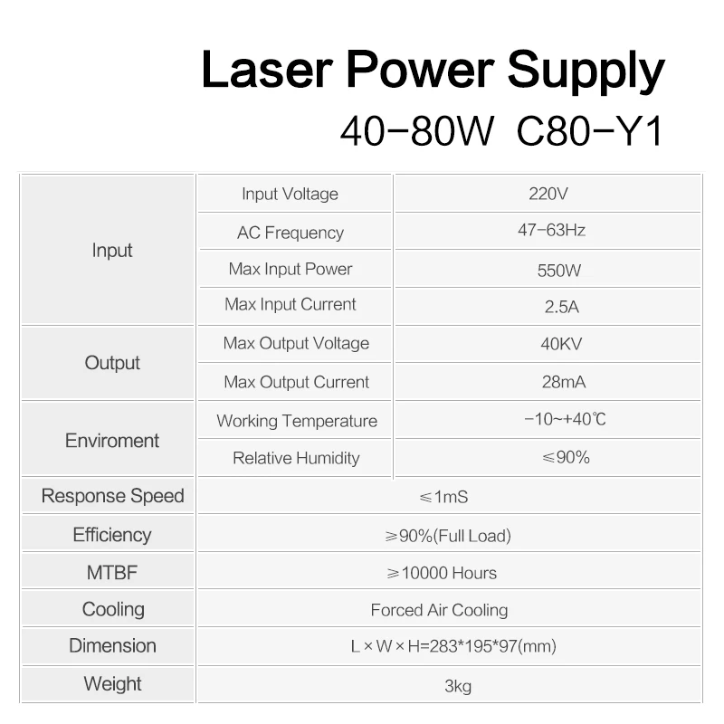 LASERPWR newest version laser source HY-C80 60W 80W CO2 Laser Power Supply for Yueming hans laser Factory direct wholesale Parts