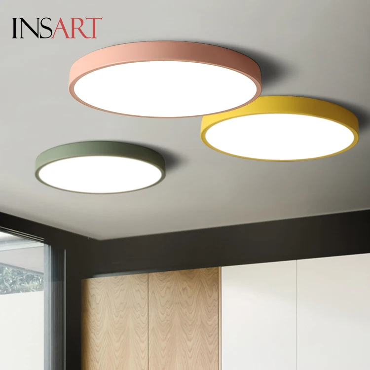  Hot Sale Nordic Simple Style Bedroom Round Shape Iron Acrylic Macaron Led Ceiling