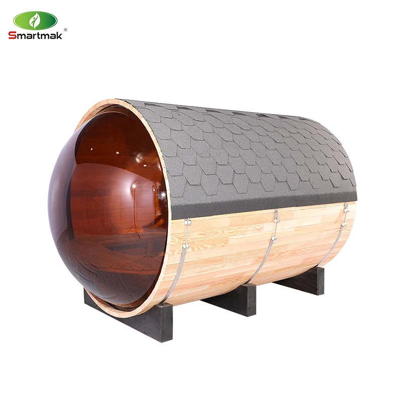 SMARTMAK Sauna Outdoor Wooden Barrel Sauna With Panoramic Window Sauna Room