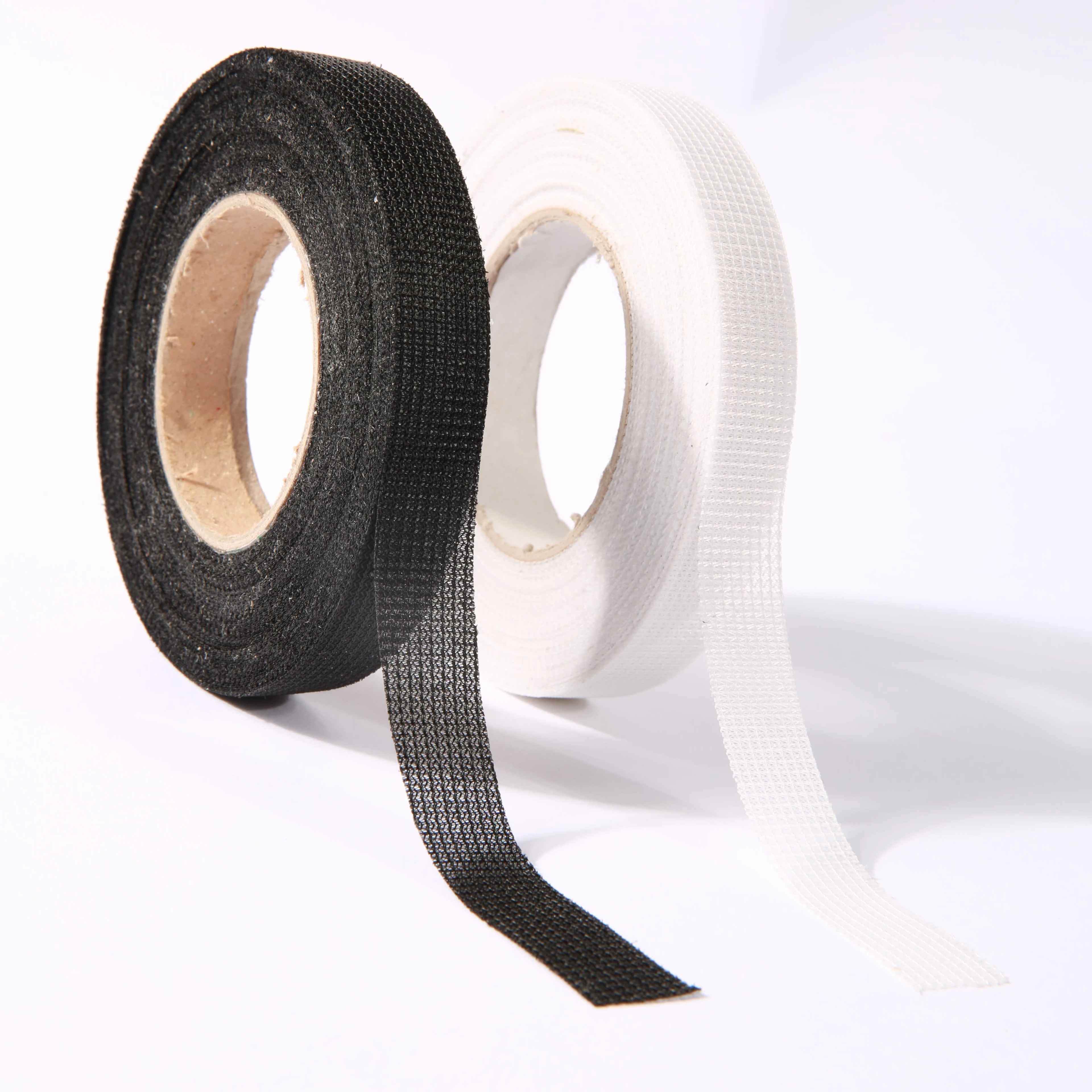 Black Single Sided Roll Packed  Nylon Reinforced Polyester Tape With Hot Melt For Shoes Material