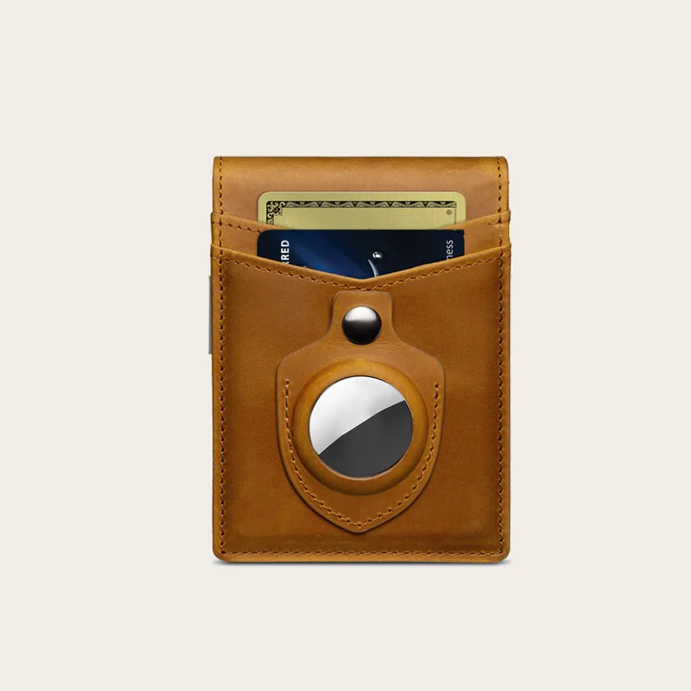 Custom logo Luxury Slim Card Holder Wallet Money Clip Rfid Leather Wallet for airtag Bifold Wallet