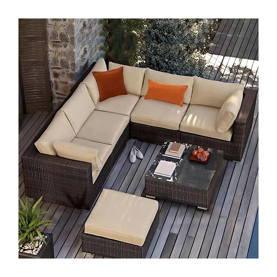 Waterproof Wicker Outdoor Metal Rattan Sofa Garden Corner Modular Waterproof Sofa Set For Patio