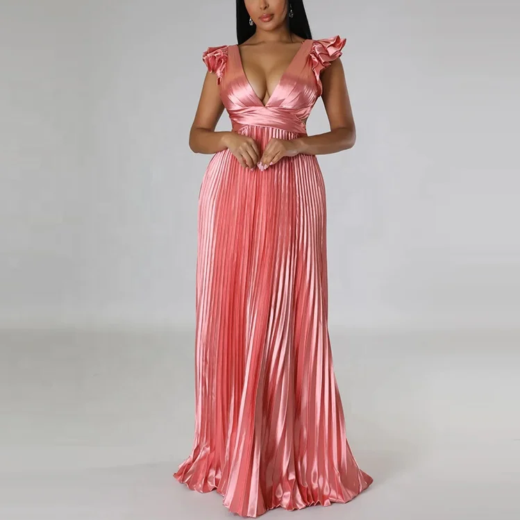 custom designer fashion female summer wholesale lady long maxi Pleated women dress elegant