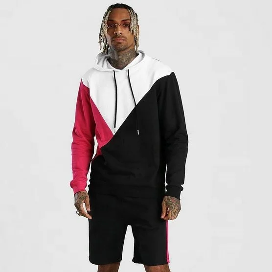 
TY Wholesale Custom Gym jogger Sportswear Block Hooded Tracksuit Men Sports Short Sets 