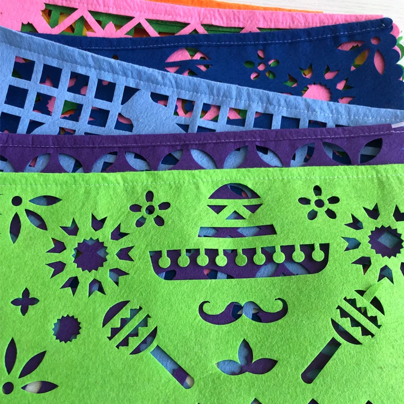 Mexican Theme Carnival Queue Party Decoration Square Banner Decorated Felt Flags Garland Day of The Dead Banner Skull Pattern