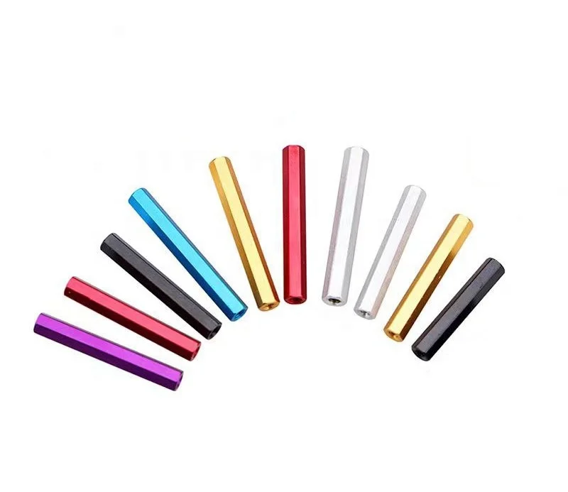 Customized high quality 7075 T6 round extend long colourful anodized threaded aluminum spacers