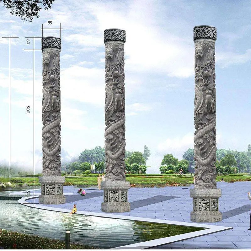 Shengye Large-scale animal sculpture statue of stone dragon column stone dragon statue is used for home gate garden decoration