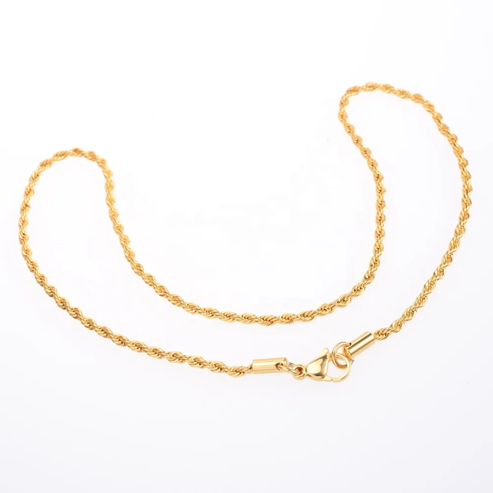 Wholesale 316L Stainless Steel Rope Chain Necklace 20K Yellow Gold Filled Twist Chain for Men woman