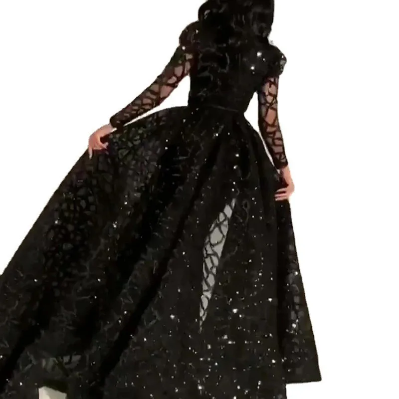 Factory Wholesaler Women Elegant Sequined Long Sleeve Fitted Prom Maxi Party Evening Ball Gown Dresses Girls