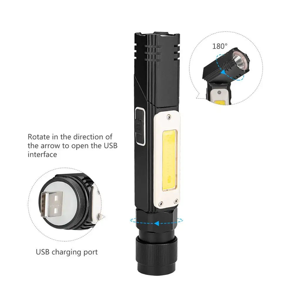 WARSUN SQ02 Multi-function Portable pocket Rotate 360 Usb charging led flash light Flashlight inspection light with Pen holder