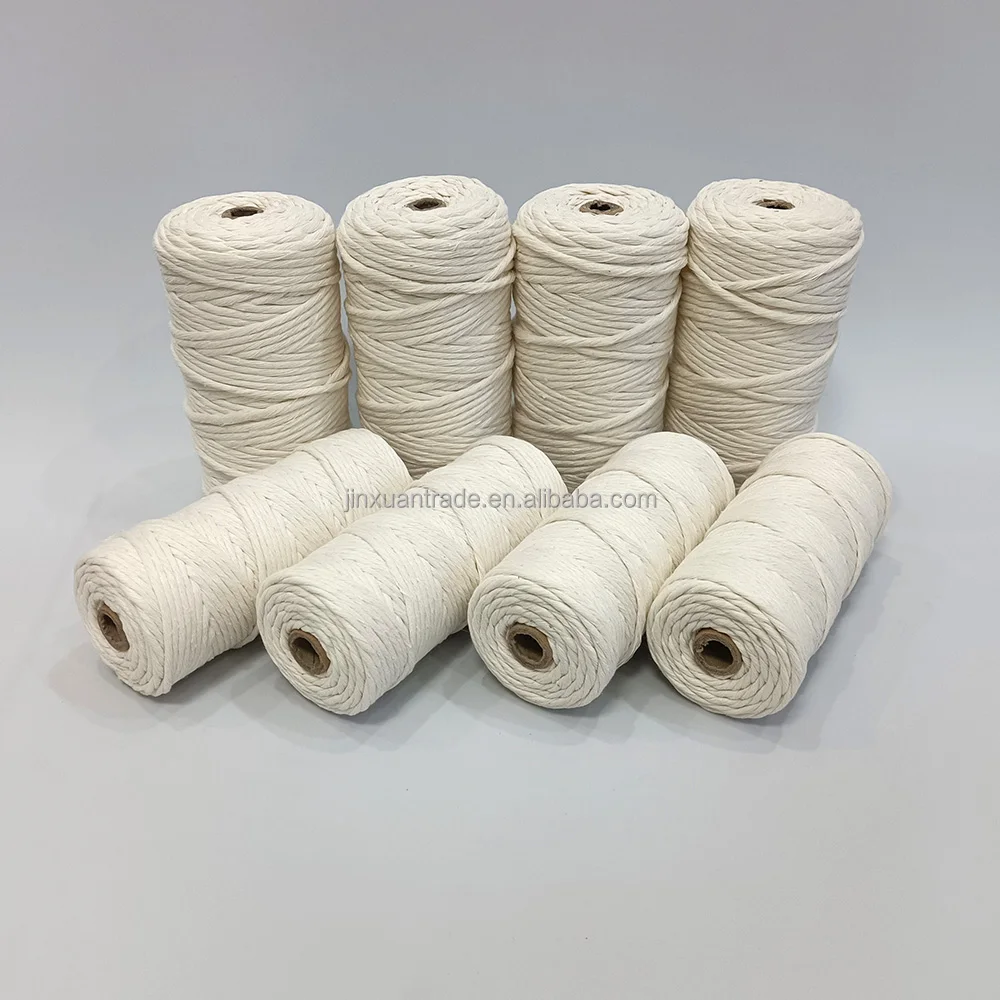 3mm 4mm 5mm Natural Single Strand Twist 100%Cotton Yarn Macrame Cord Sell by 1kg 100m 200m 300m